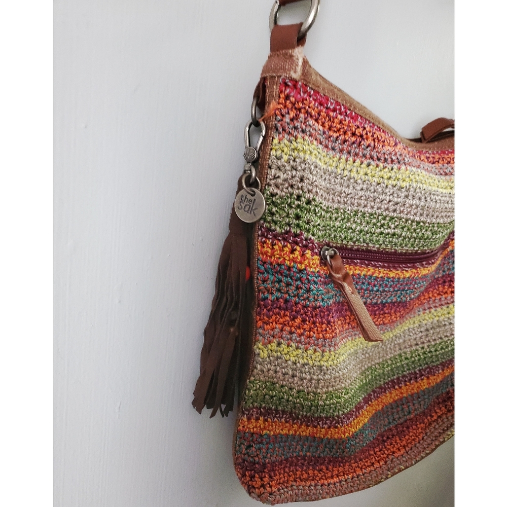The Sak | Lucia Multicolor Woven Striped Crochet Crossbody Shoulder Bag Purse - Picture 3 of 13